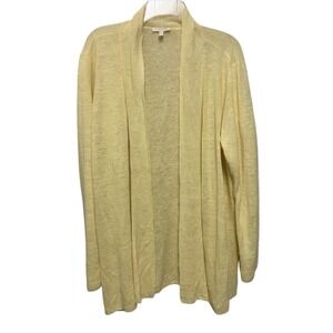 Eileen Fisher 100% Linen Knit Yellow Stylish Comfy Open Cardigan Plus 2X  XXL